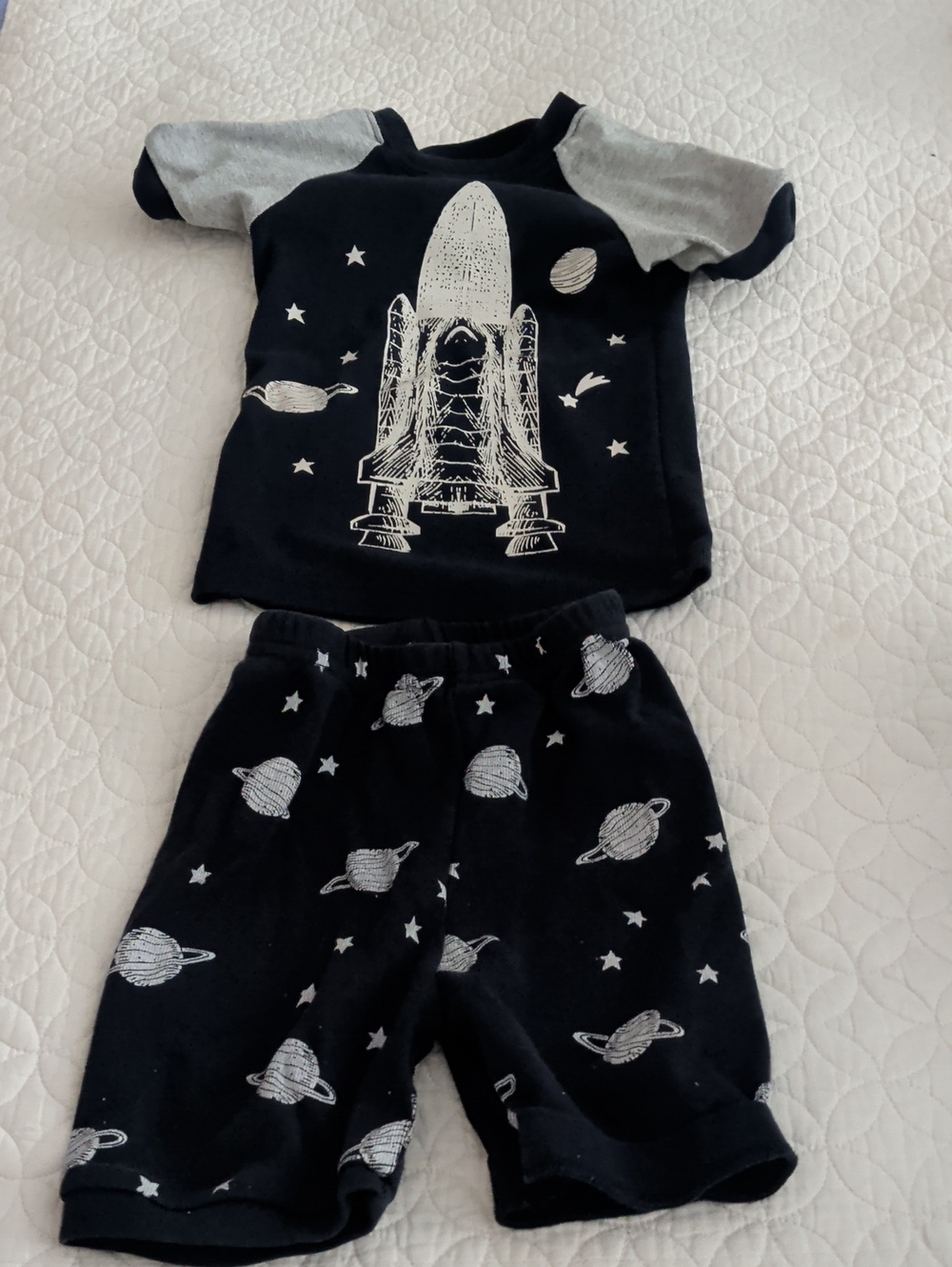 Kids Black Space Shuttle Pajama Set with Gray Sleeves